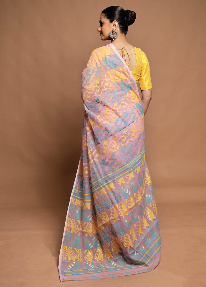 Pink Tant Jamdani Saree Without Blouse Piece