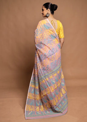 Pink Tant Jamdani Saree Without Blouse Piece