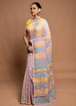 Pink Tant Jamdani Saree Without Blouse Piece