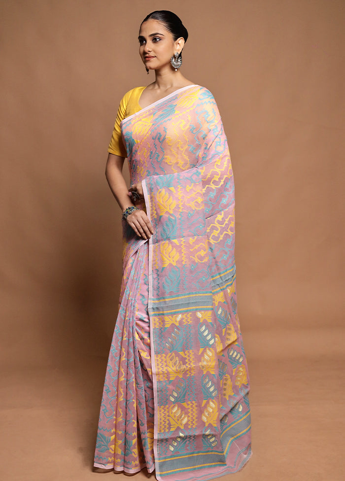 Pink Tant Jamdani Saree Without Blouse Piece
