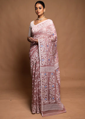 Pink Tant Jamdani Saree Without Blouse Piece