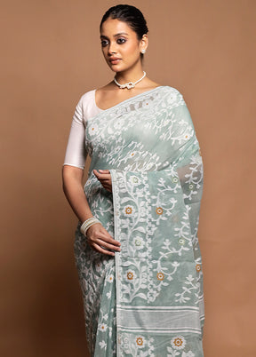 Green Tant Jamdani Saree Without Blouse Piece