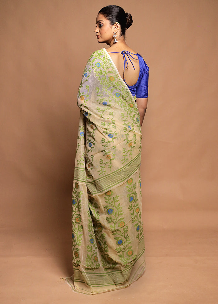 Cream Tant Jamdani Saree Without Blouse Piece