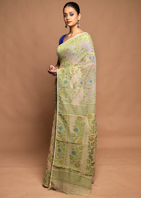 Cream Tant Jamdani Saree Without Blouse Piece