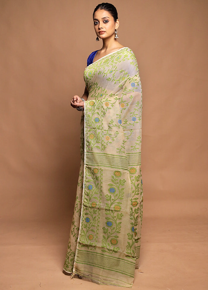 Cream Tant Jamdani Saree Without Blouse Piece