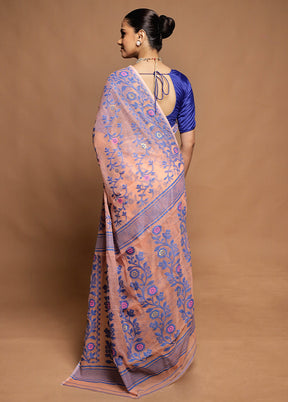 Peach Tant Jamdani Saree Without Blouse Piece