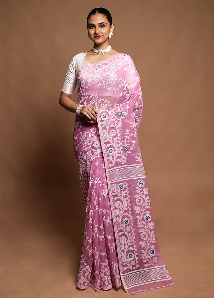Pink Tant Jamdani Saree Without Blouse Piece