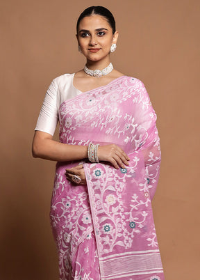 Pink Tant Jamdani Saree Without Blouse Piece
