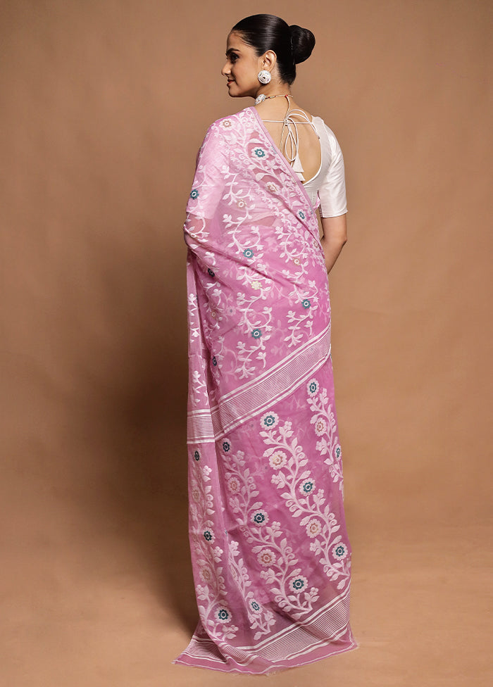 Pink Tant Jamdani Saree Without Blouse Piece