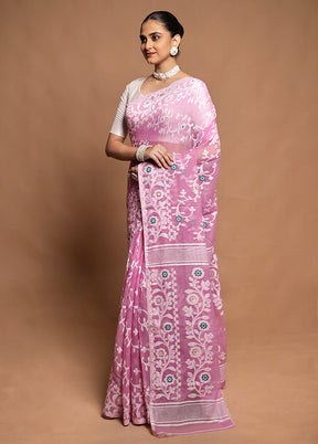 Pink Tant Jamdani Saree Without Blouse Piece