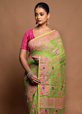 Green Tant Jamdani Saree Without Blouse Piece