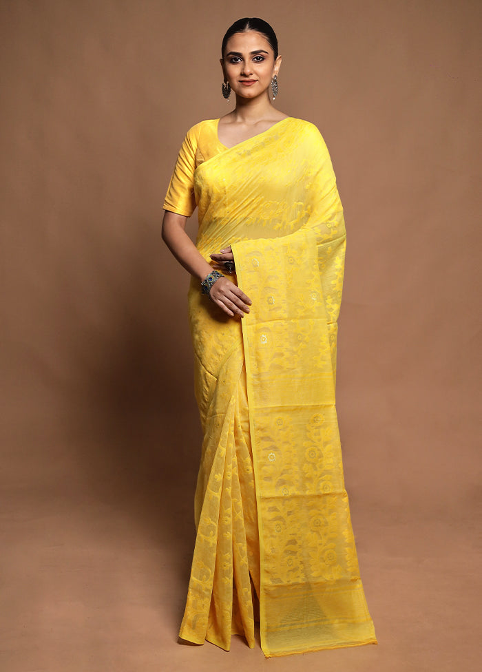 Yellow Tant Jamdani Saree Without Blouse Piece