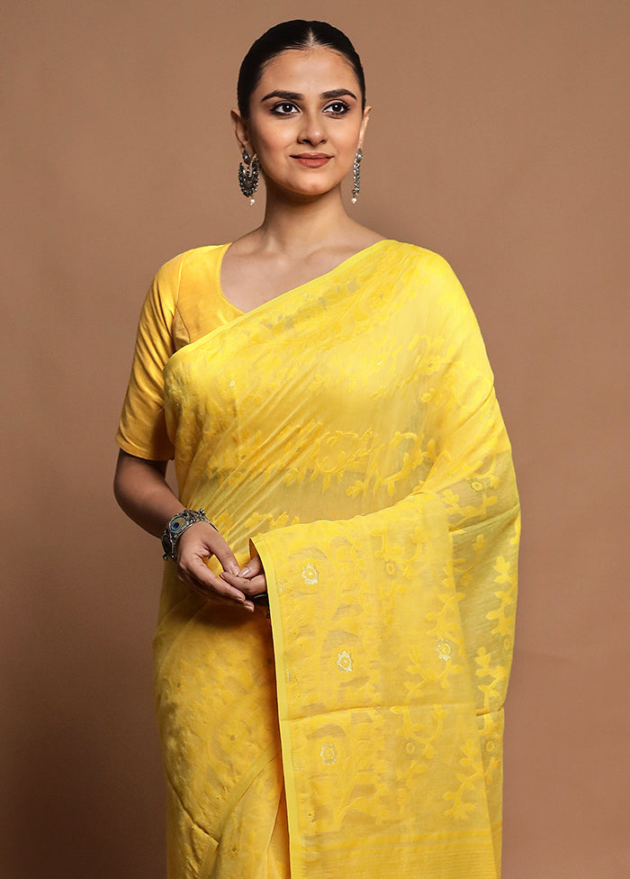 Yellow Tant Jamdani Saree Without Blouse Piece