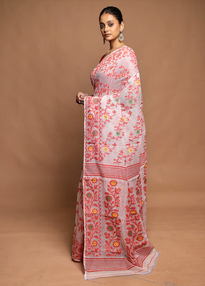 White Tant Jamdani Saree Without Blouse Piece