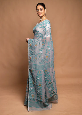 Grey Tant Jamdani Saree Without Blouse Piece