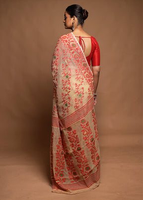 Cream Tant Jamdani Saree Without Blouse Piece