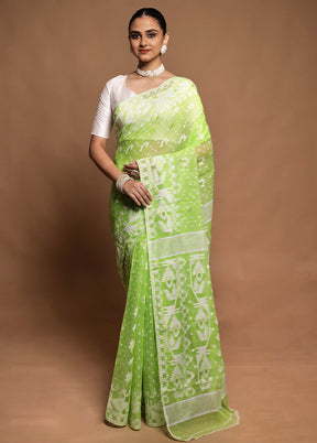 Green Tant Jamdani Saree Without Blouse Piece