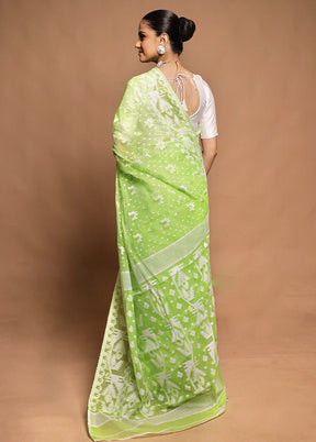 Green Tant Jamdani Saree Without Blouse Piece
