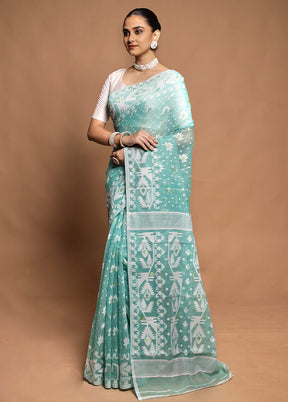 Green Tant Jamdani Saree Without Blouse Piece