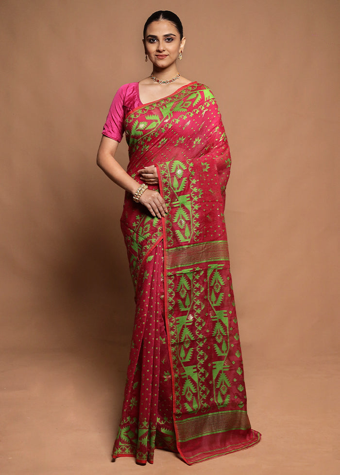 Pink Tant Jamdani Saree Without Blouse Piece