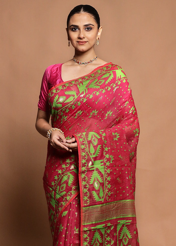Pink Tant Jamdani Saree Without Blouse Piece