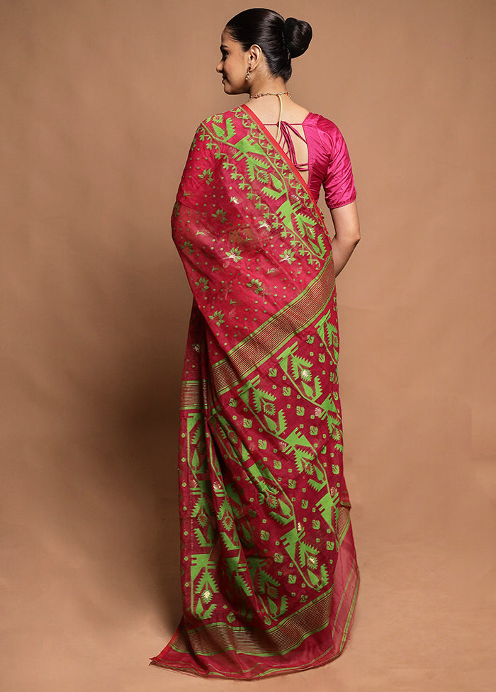 Pink Tant Jamdani Saree Without Blouse Piece