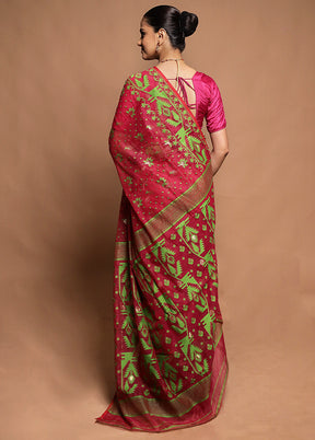 Pink Tant Jamdani Saree Without Blouse Piece