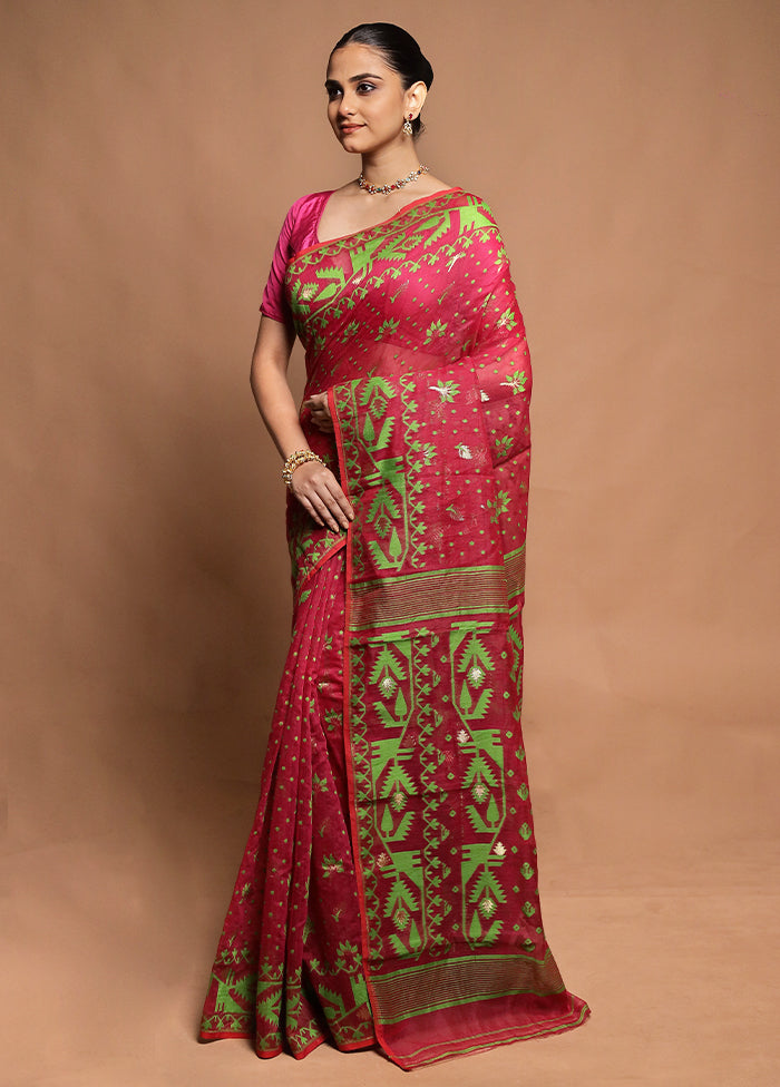 Pink Tant Jamdani Saree Without Blouse Piece