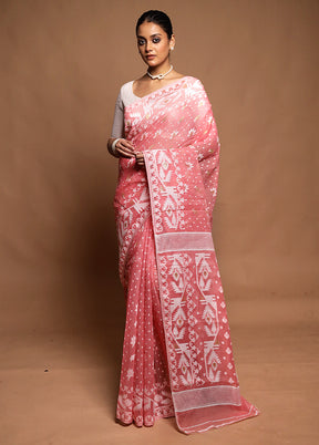 Pink Tant Jamdani Saree Without Blouse Piece