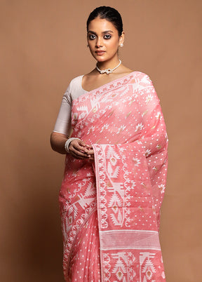 Pink Tant Jamdani Saree Without Blouse Piece