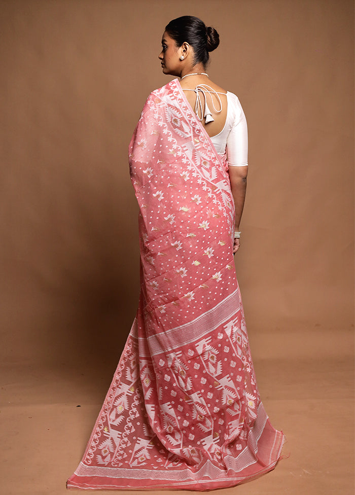 Pink Tant Jamdani Saree Without Blouse Piece
