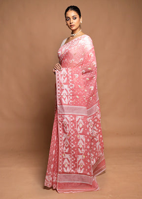 Pink Tant Jamdani Saree Without Blouse Piece