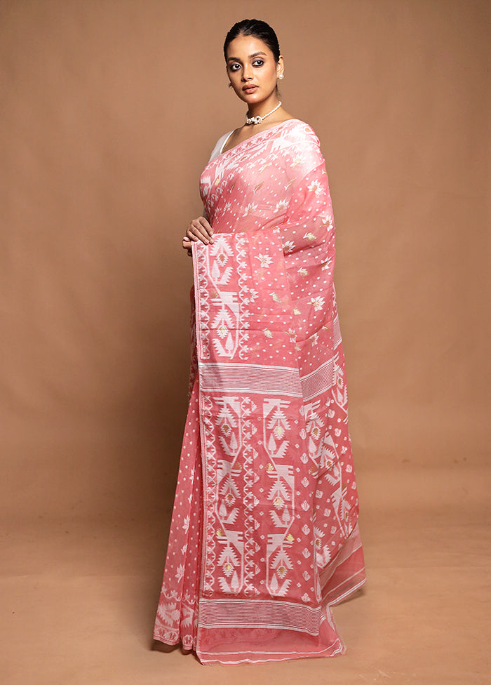Pink Tant Jamdani Saree Without Blouse Piece