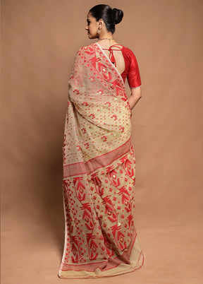 Cream Tant Jamdani Saree Without Blouse Piece