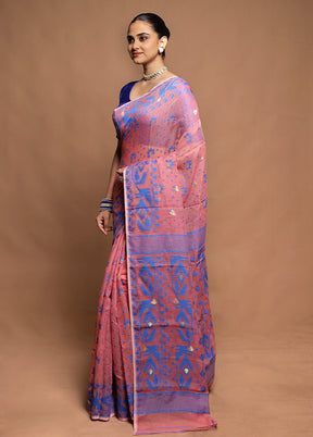 Pink Tant Jamdani Saree Without Blouse Piece