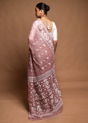 Pink Tant Jamdani Saree Without Blouse Piece