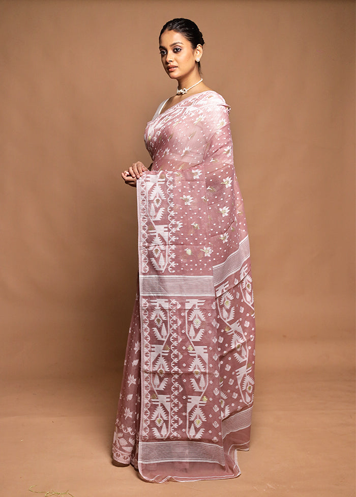 Pink Tant Jamdani Saree Without Blouse Piece