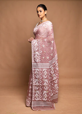 Pink Tant Jamdani Saree Without Blouse Piece