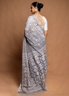 Grey Tant Jamdani Saree Without Blouse Piece