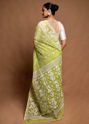Green Tant Jamdani Saree Without Blouse Piece
