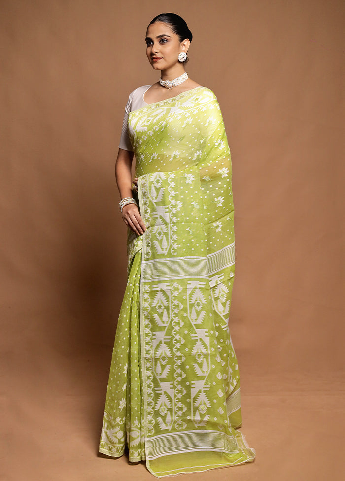 Green Tant Jamdani Saree Without Blouse Piece