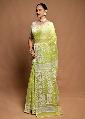Green Tant Jamdani Saree Without Blouse Piece