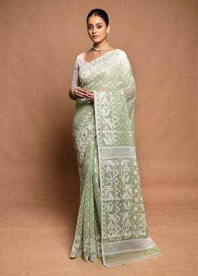 Green Tant Jamdani Saree Without Blouse Piece