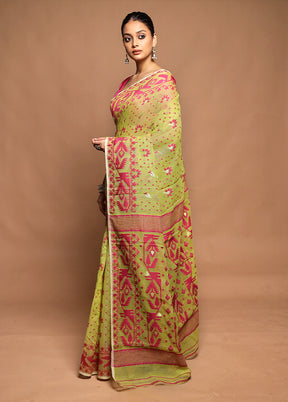 Green Tant Jamdani Saree Without Blouse Piece