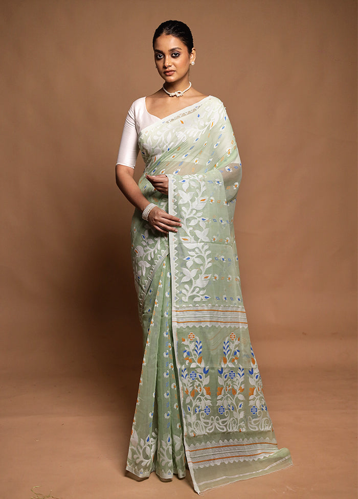 Green Tant Jamdani Saree Without Blouse Piece