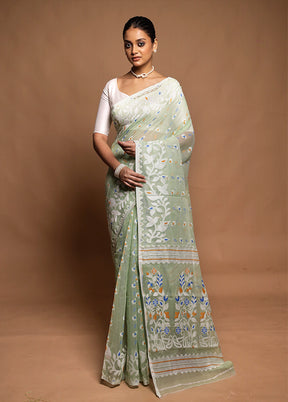 Green Tant Jamdani Saree Without Blouse Piece