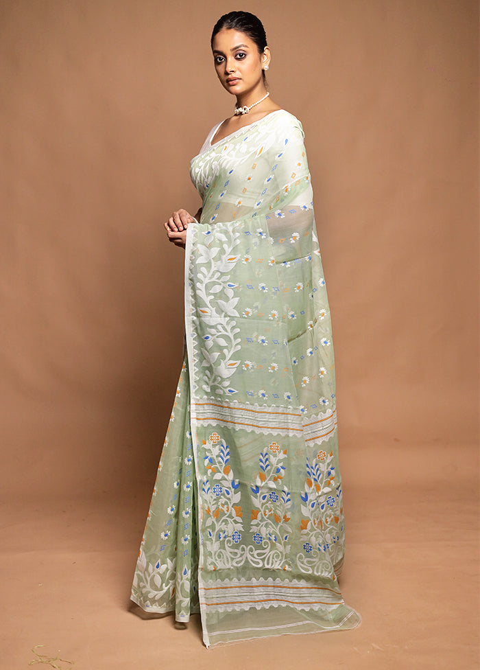Green Tant Jamdani Saree Without Blouse Piece