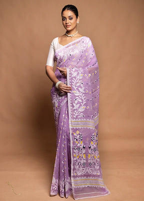 Purple Tant Jamdani Saree Without Blouse Piece