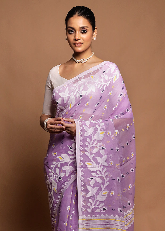 Purple Tant Jamdani Saree Without Blouse Piece