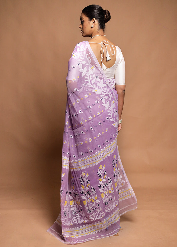 Purple Tant Jamdani Saree Without Blouse Piece